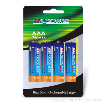 AAA NiMH Batteries with 750mAh Capacity and 1.2V Nominal Voltage